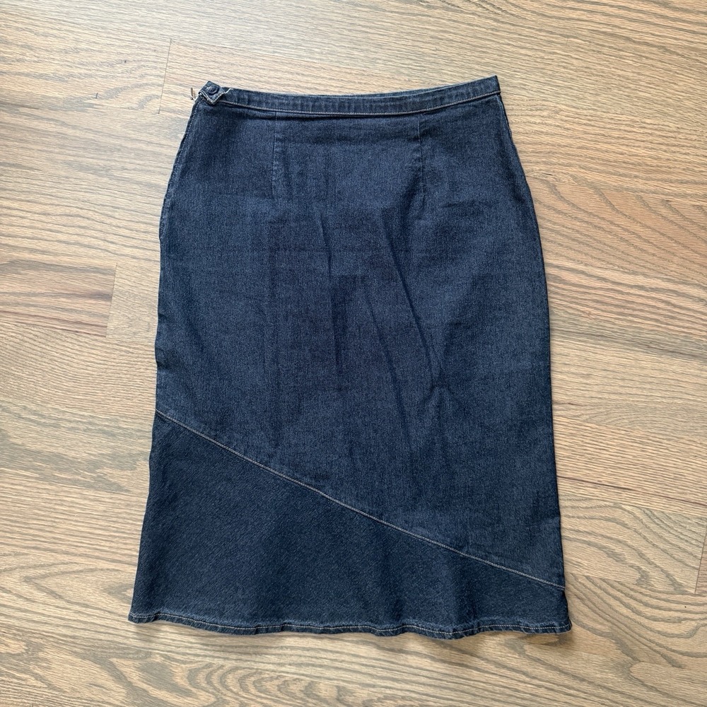United Colors of Benetton Denim Midi Skirt Asymmetrical Made In Italy 38